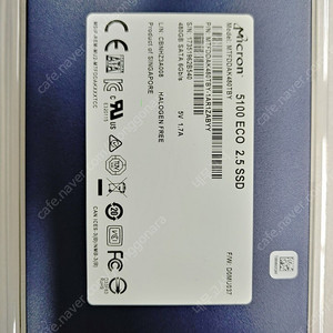서버용 ssd Micron 5100 ECO 2.5인치 sata 480GB 팝니다.