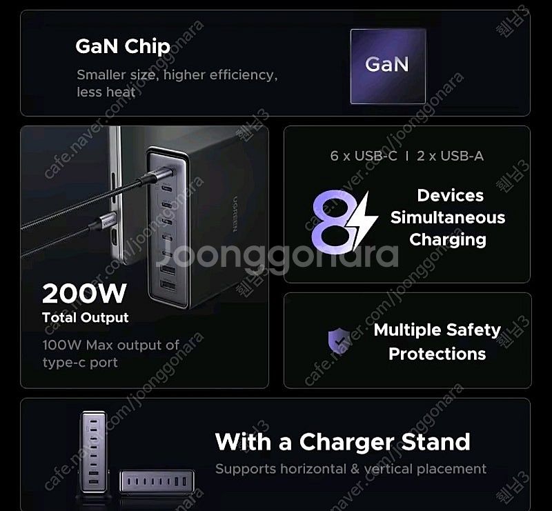 유그린 200W 국내 220V 총 8포트 KC인증 충전...--4