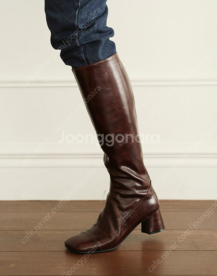 쌀롱드쥬 엣엣엣 스퀘어 라인 롱부츠 크렉브라운 250cm (새상품)--0