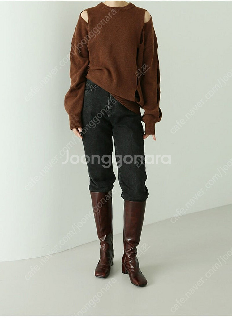 쌀롱드쥬 엣엣엣 스퀘어 라인 롱부츠 크렉브라운 250cm (새상품)--6