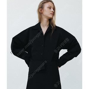 LE17SEPTEMBRE OPEN COLLAR COTTON SHIRT - BLACK 르17 블랙 셔츠