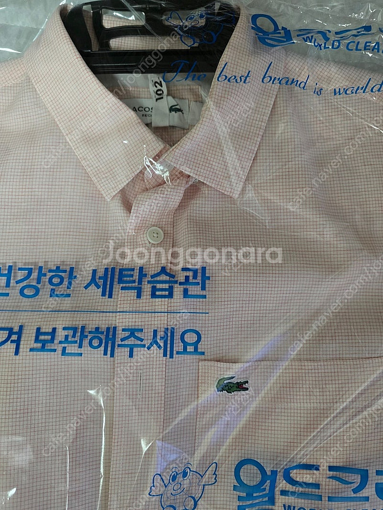 라코스테 핑크 체크 셔츠 레귤러핏 M 100사이즈--1