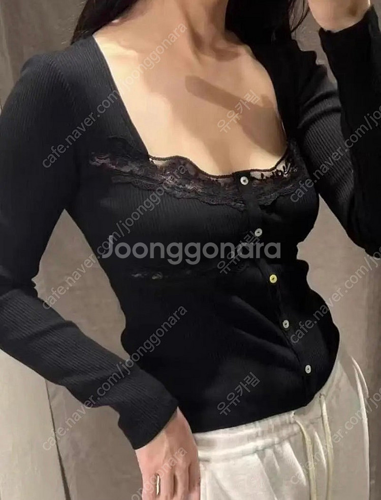 ZARA 자라 레이스 콤비 탑 블랙, 자라 레이스 티셔...--1