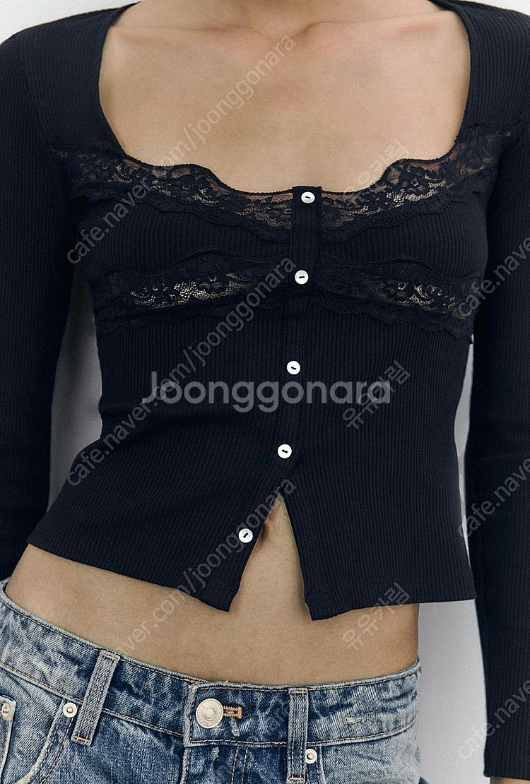 ZARA 자라 레이스 콤비 탑 블랙, 자라 레이스 티셔...--2