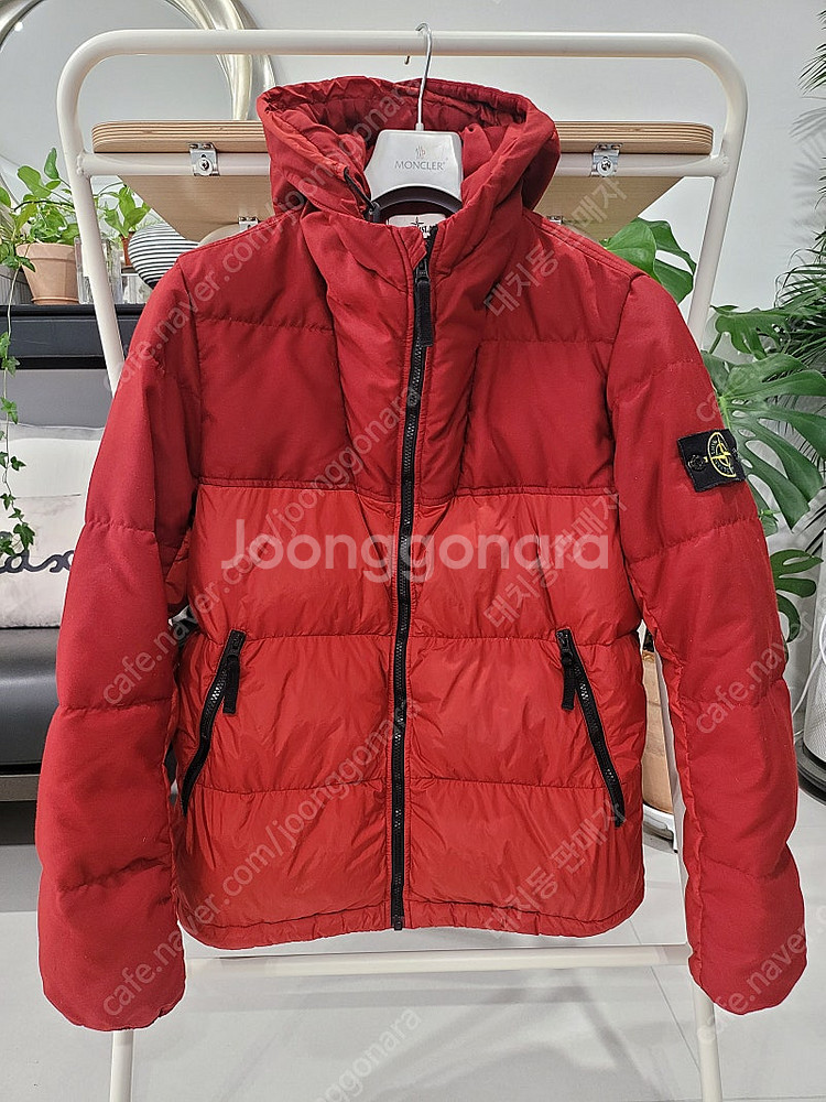 <L> 스톤아일랜드 크링클랩스 후드 패딩 레드--0
