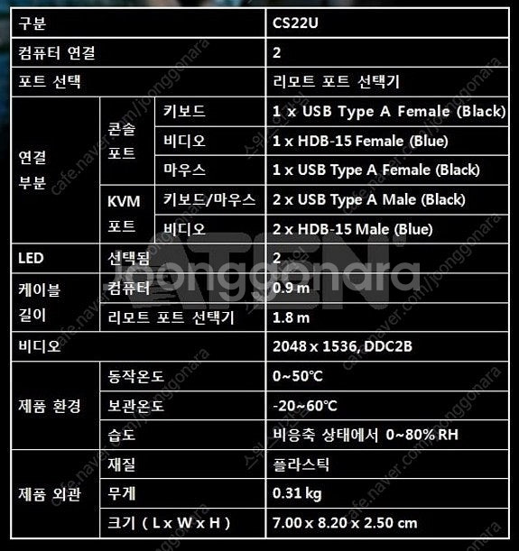 [새상품] ATEN KVM스위치 CS22U 팝니다.--4