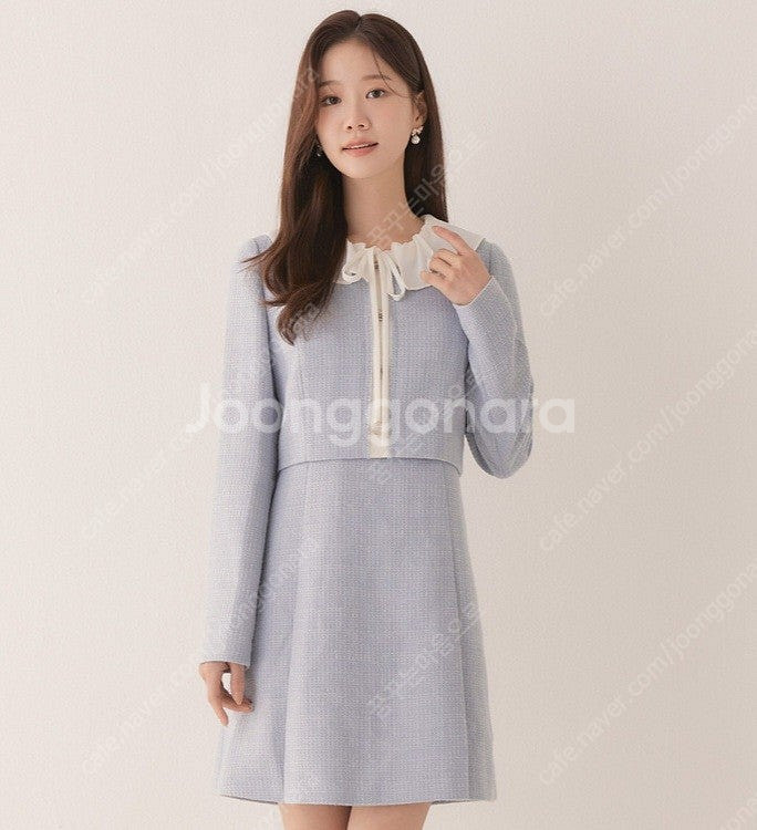 로엠 배색 트위드 플리츠 원피스--3