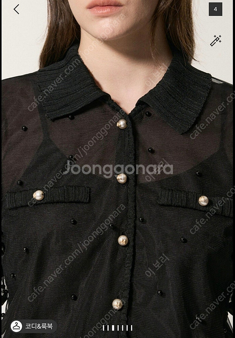 제평 고퀄 마인 튤 비즈 시스루 블라우스--1