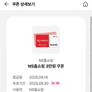 NS 홈쇼핑 3만원 권