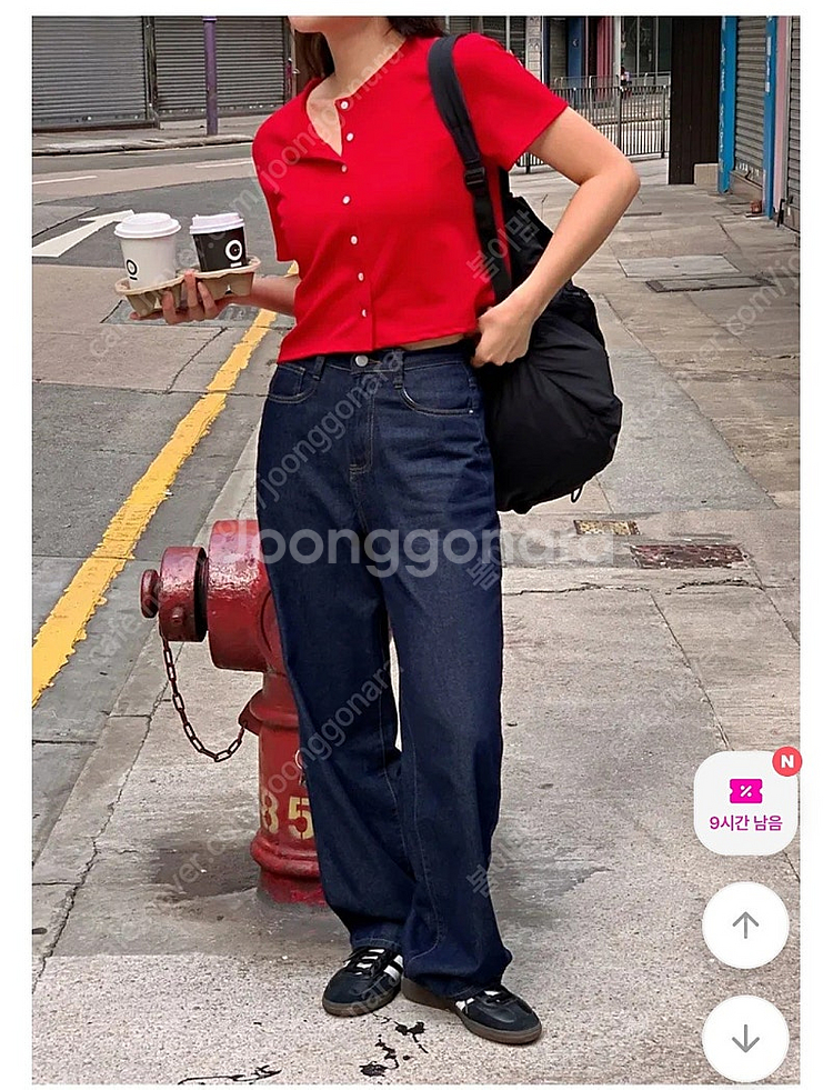 핫핑 빅사이즈 여성 반팔 레드 가디건--0