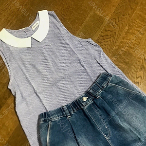 쿠키하우스 카라 블라우스 JM + 탑텐키즈 데님 반바지 150set