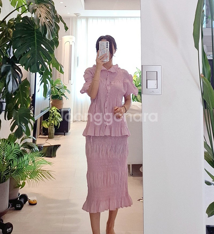 이세이미야케 미 슈링크 가디건. 스커트 세트 플리츠플리--2