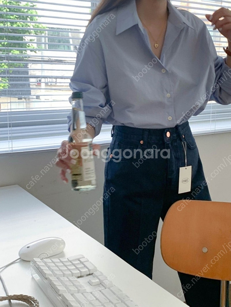 새상품) 미엘 파스텔 코튼 루즈핏 남방 셔츠 소라 블루--1