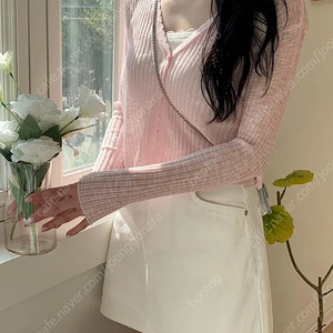 새상품) 프렌치오브 도브 린넨 크롭 골지 니트 가디건 살안타템