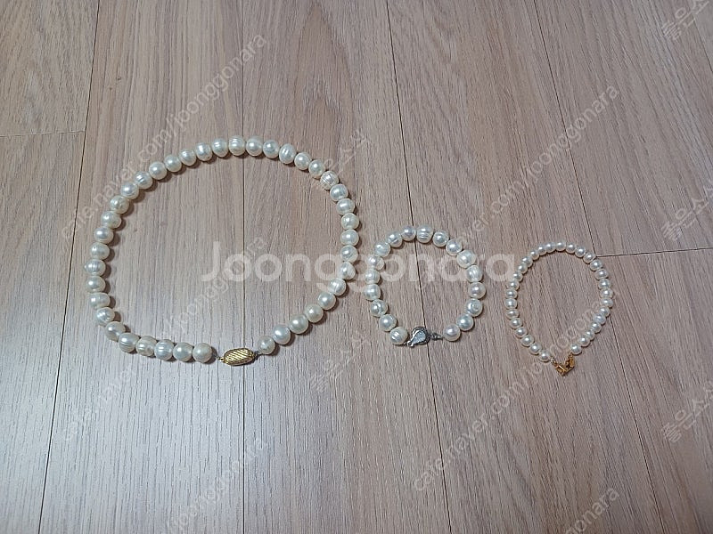 진주 목걸이와 팔찌 2개 세트--0