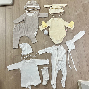아기 바디수트 보넷 모자 마이포레 바니 등 5벌 일괄 (50일 100일 촬영)