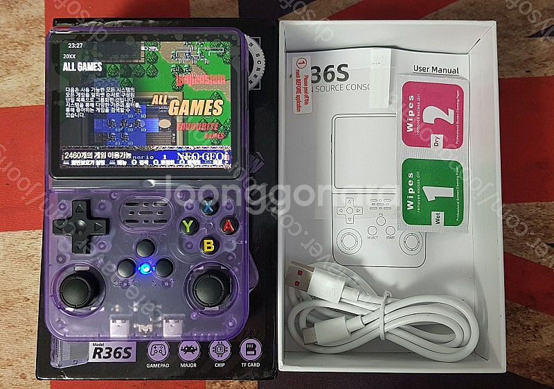 가성비 휴대용 레트로 게임기 R36S 64G 한방팩 한...--0