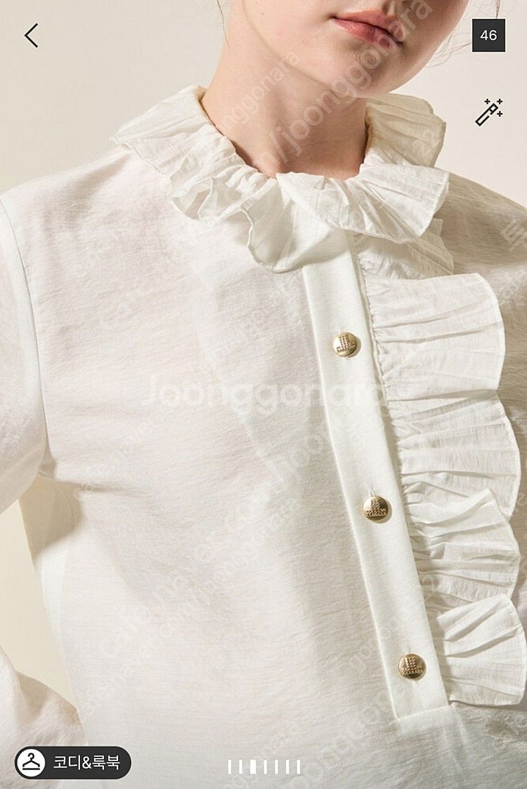 랑방 러플 로고 버튼 블라우스 55~66--0