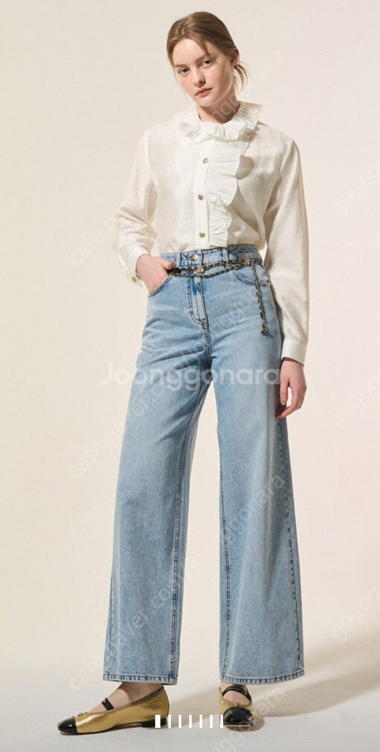 랑방 러플 로고 버튼 블라우스 55~66--2