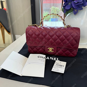 샤넬 탑핸들 플랩백 버건디 금장 램스킨 숄더백
