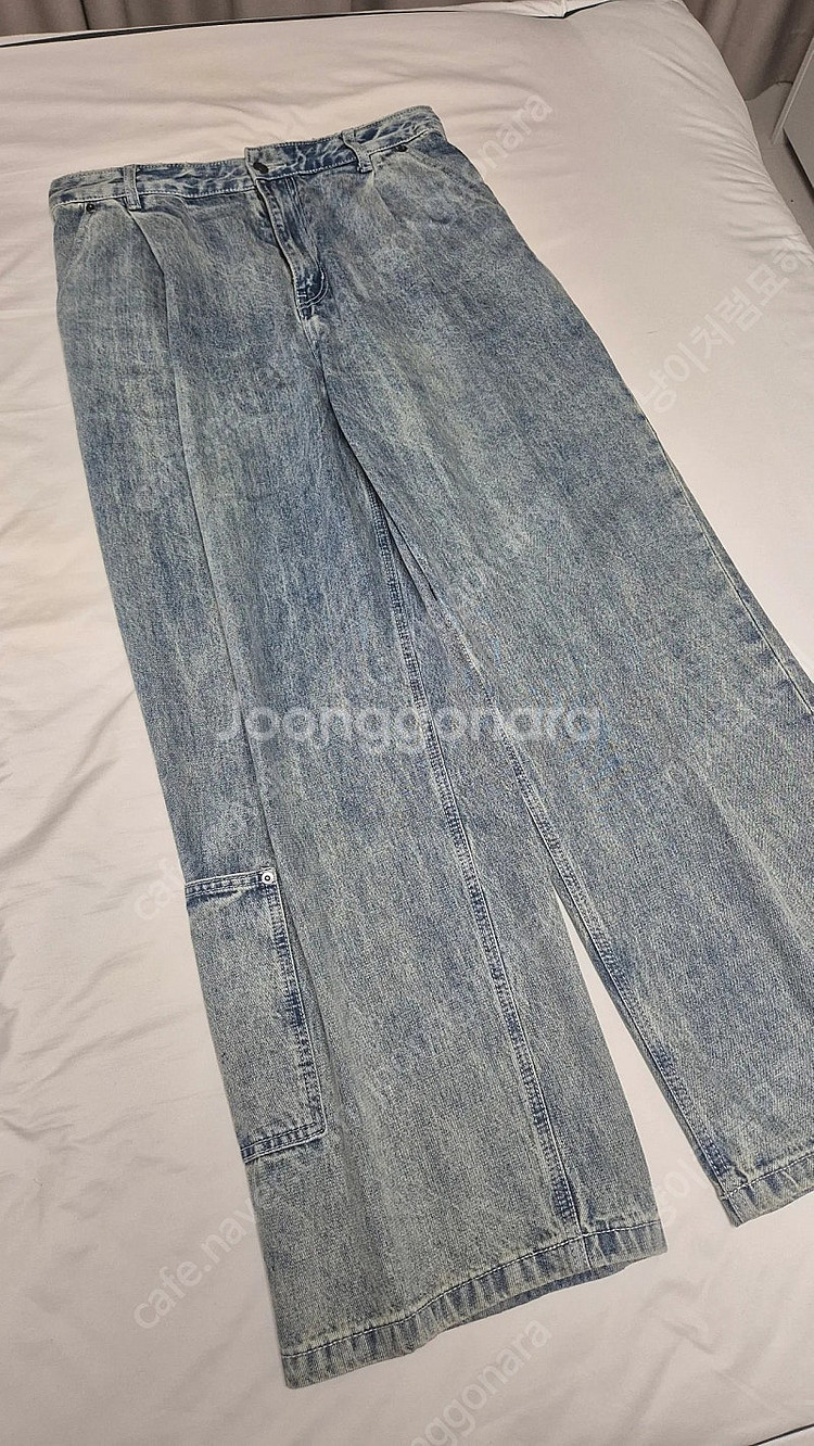 비긴202 원턱 와이드 카펜터 데님 팬츠 (3사/블리치드 블루)--2