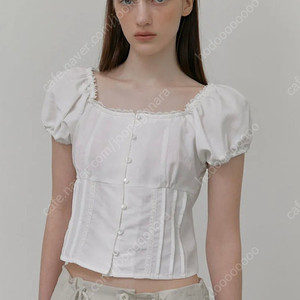 에트몽 레이스 핀턱 블라우스 화이트 M