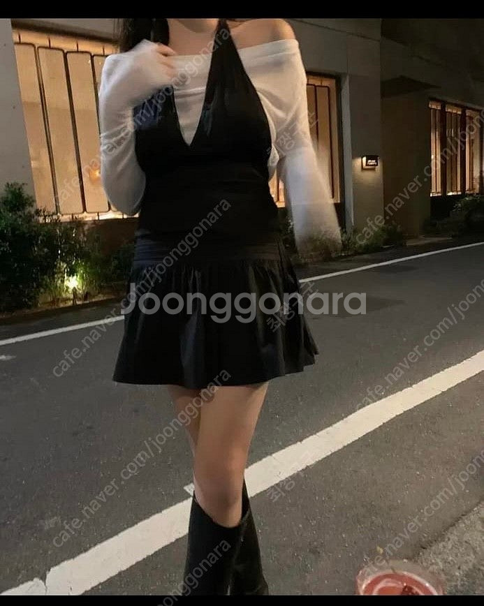 리즈 [15TH] 핀턱 리프 스커트 블랙 xs +5cm 새상품--1