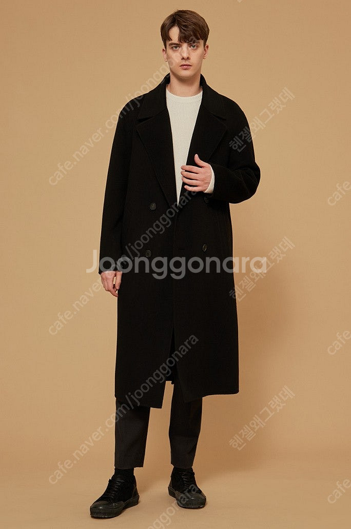 타임옴므 108 핸드메이드더블코트 블랙 100사이즈--4