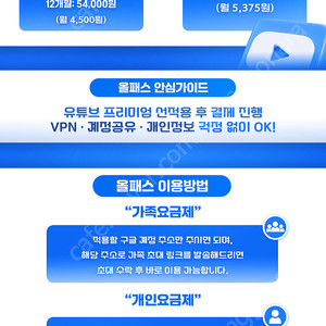유튜브 프리미엄+뮤직 안전하게 싸게 이용 (가족/개인)