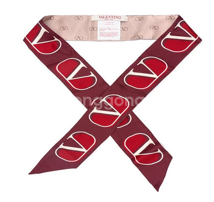 발렌티노 실크 방도 스카프 - 핑크/레드 (택포)--1