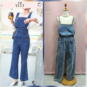 1.임블리 세미부츠컷 데님 멜빵바지 점프수트 2.HiP'TIQUE 스트링 데님 멜빵바지 점프수트
