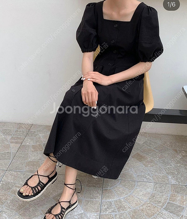 11am 블랙 스퀘어넥 롱 원피스:)--3