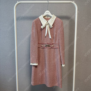 케네스레이디 레플리 배색 카라 리본 트위드 원피스