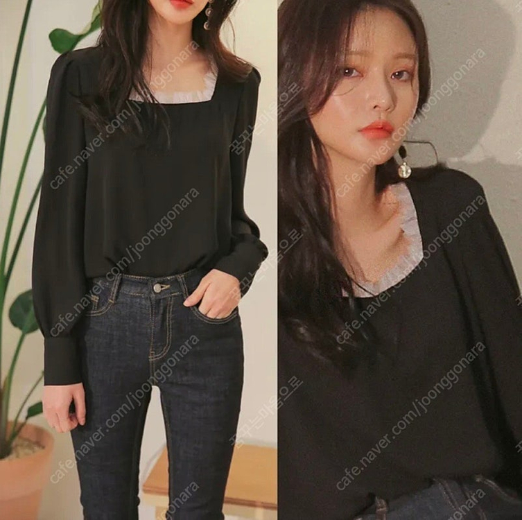 커먼유니크 진주버튼 프릴 블라우스 이미지