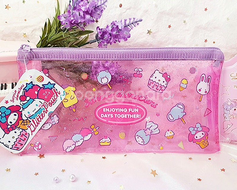 산리오 파우치 시나모롤 키티 투명 파우치 필통 반짝이 펜케이스 마이멜로디 클리어 파우치 키티 폼폼푸린 펜케이스--1