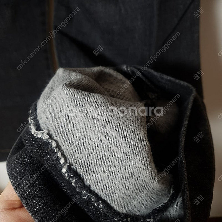 럽미 흑청 데님 기모 와이드 팬츠 바지 S 스티치 / ...--5