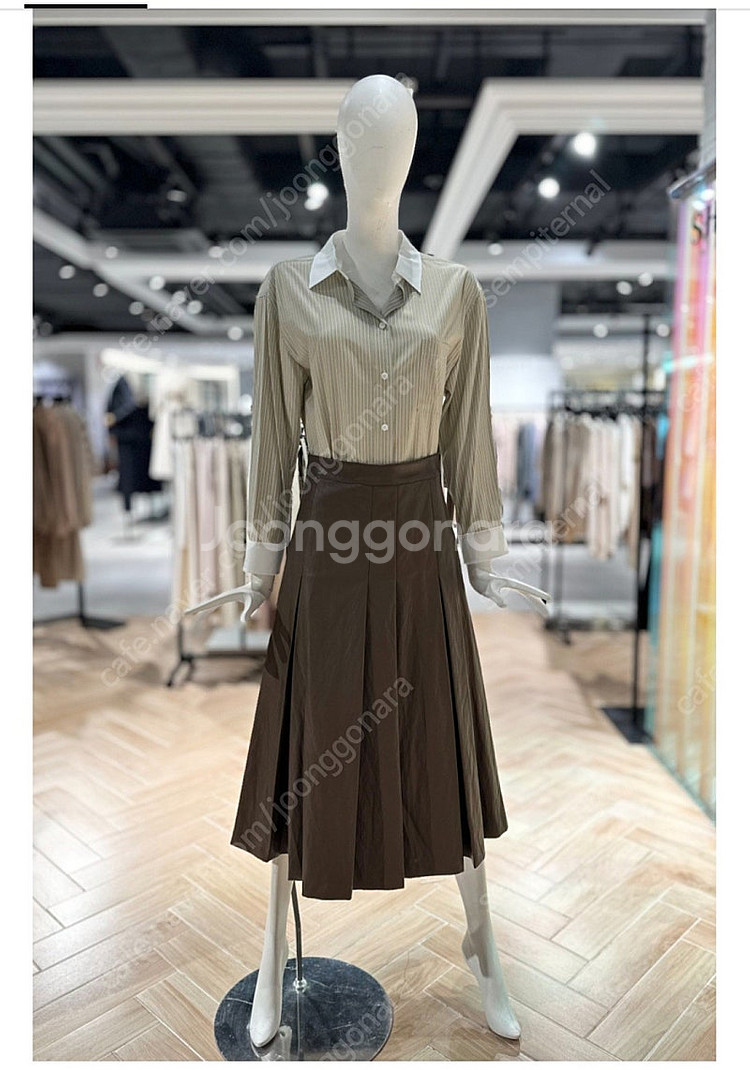 쉬즈미스 브라운 플리츠 핀턱 레더 롱스커트--4