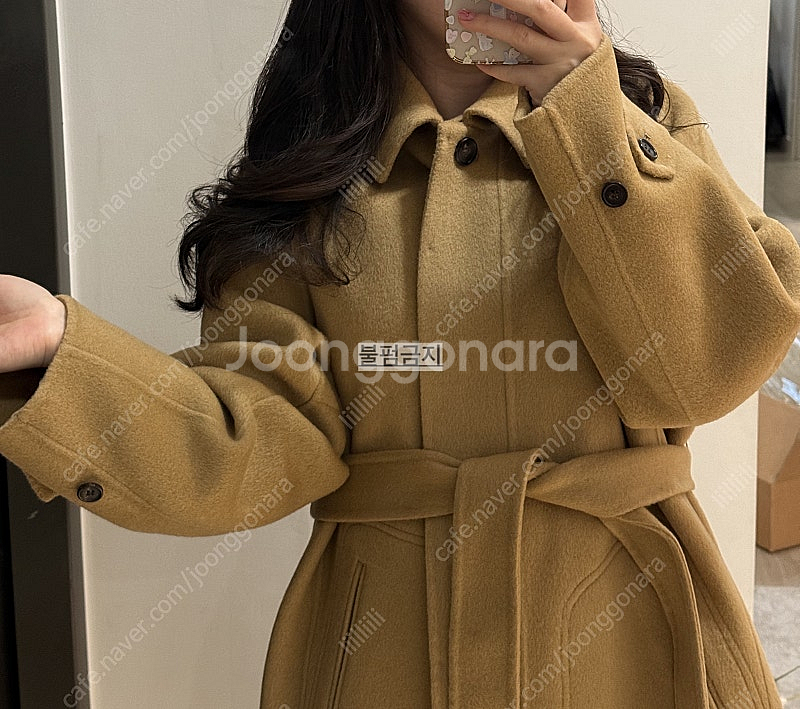 르아느 제작 키작녀 핸드메이드코트 카멜 착샷잇음--5