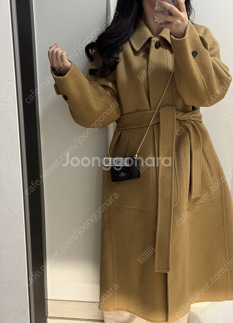 르아느 제작 키작녀 핸드메이드코트 카멜 착샷잇음--7