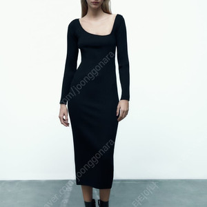 zara 자라 언밸런스 리브드 미디 원피스