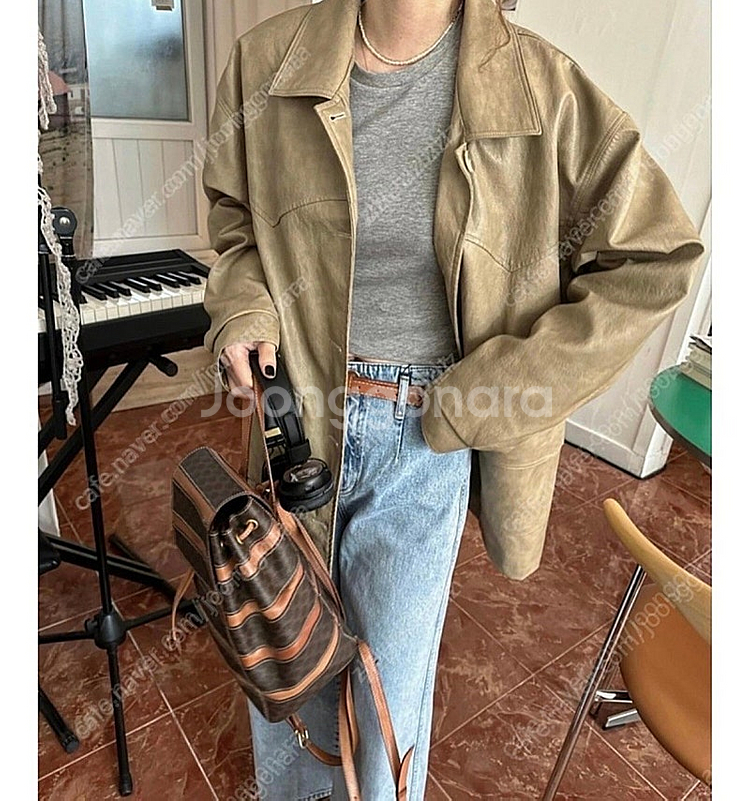 율하네 제작 에코 레더자켓 베이지--0