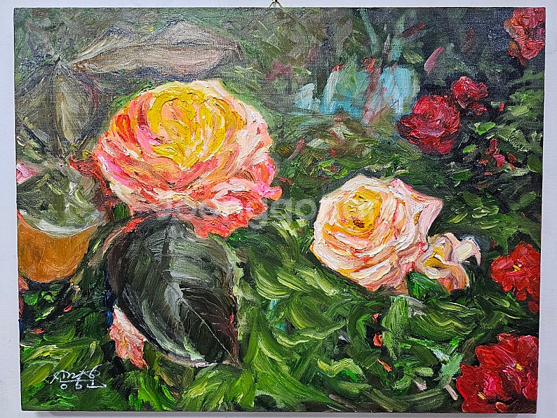 (원화) 10호 캔버스 유화그림 장미꽃 서양화--0