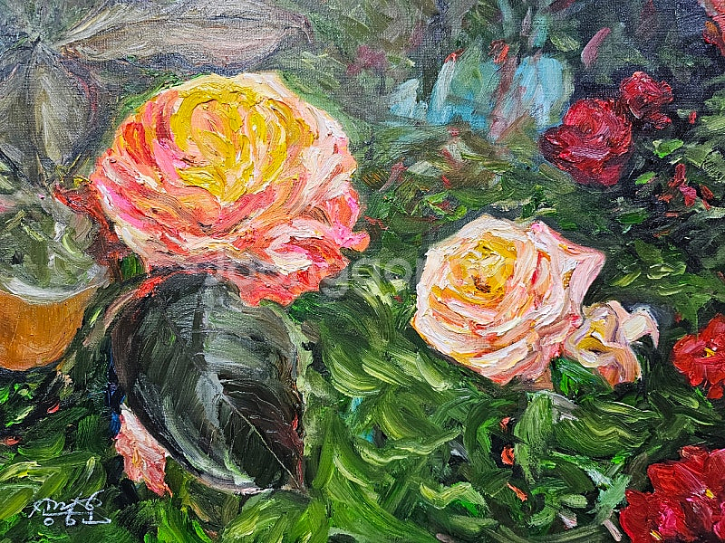 (원화) 10호 캔버스 유화그림 장미꽃 서양화--1