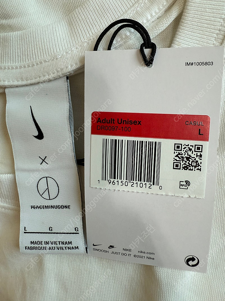 [L] 나이키 피스마이너스원 피마원 롱슬리브 긴팔 티셔츠 흰색 지디 (dr0097-100) 이미지