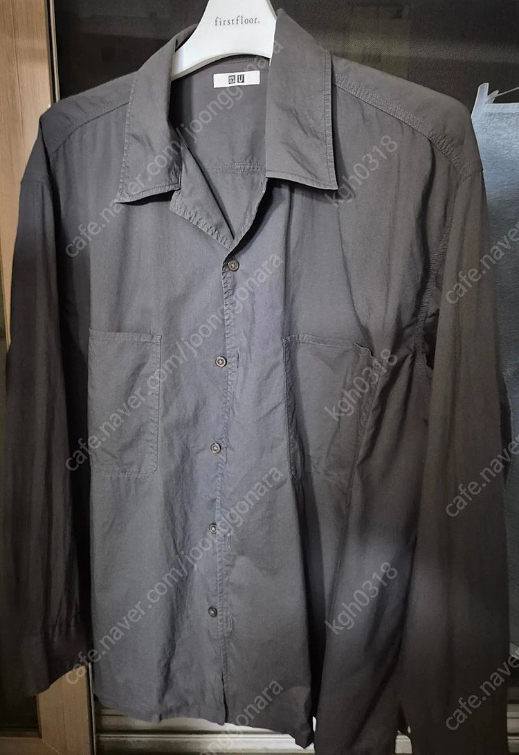 유니클로u 24ss 오픈카라셔츠 다크그레이--1