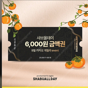 샤브올데이 6천원 금액권 3장가능 장당 2500원 사용기간 9월 18일까지