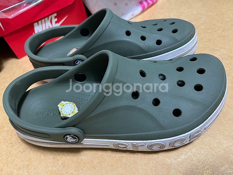 크록스 바야밴드 클로그 아미그린/코블스톤 (M8/W10) & 지비츠 2--2