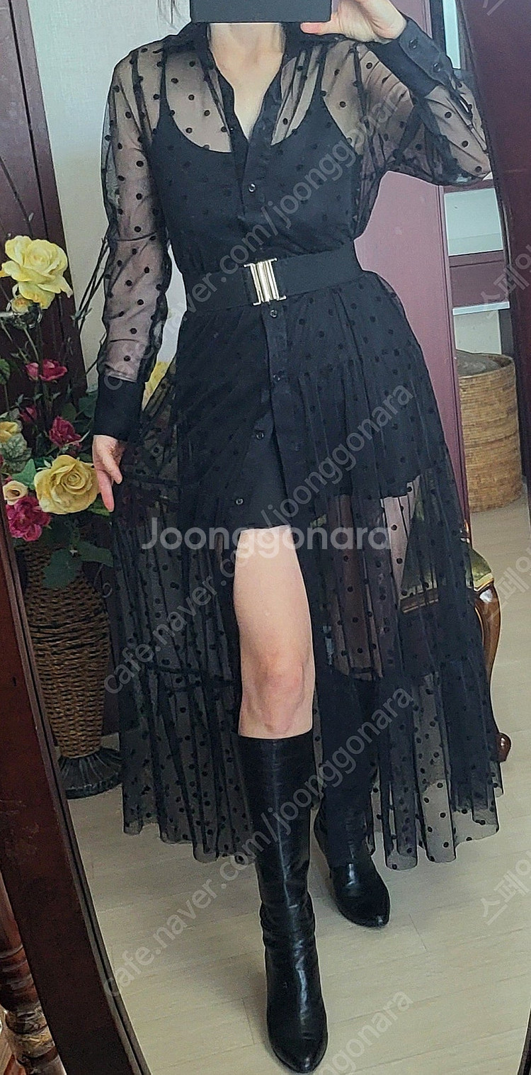 자라 씨쓰루 망사 튤 롱튜닉 원피스 드레스--0