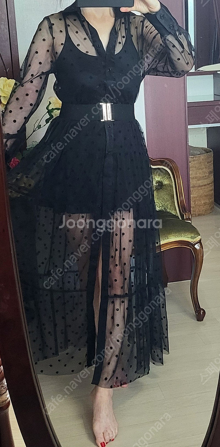 자라 씨쓰루 망사 튤 롱튜닉 원피스 드레스--7