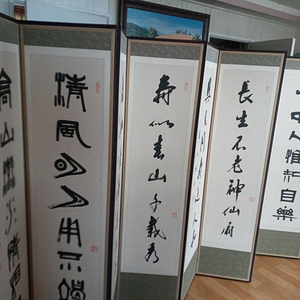 서예 대가 ㅡ 장전 하남호 8폭 서예 병풍 2개
